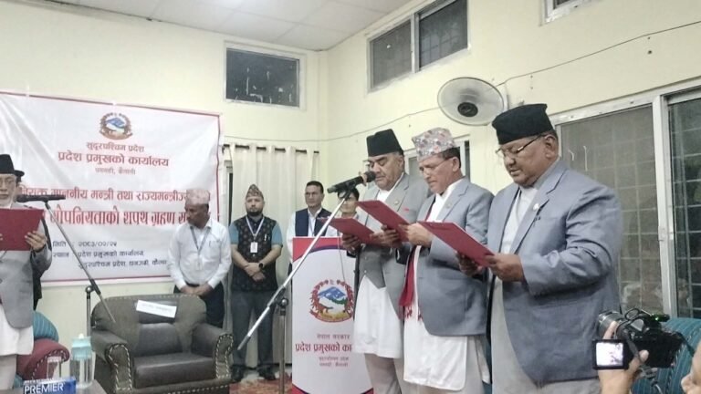 काँग्रेसका ३ मन्त्री र २ राज्यमन्त्रीले लिए शपथ, मन्त्रालयको जिम्मेवारी समेत बाँडफाँट